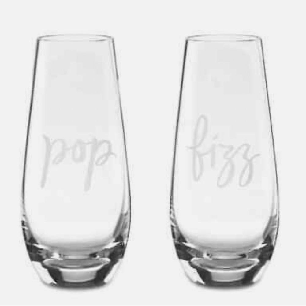 NIB Kate Spade Lenox Two of a Kind "Pop" & "Fizz" Stemless Champagne Glasses